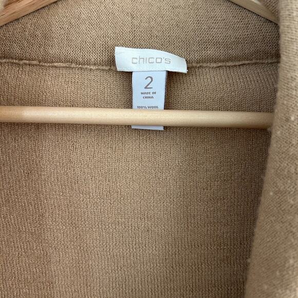 Chicos Cardigan Single Button Jacket 100% Wool SZL Camel Open Front Shawl Neck - Picture 7 of 11